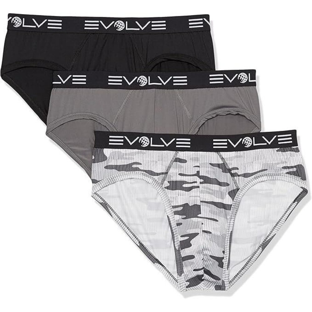 3 Pack Evolve Men's Briefs X-LARGE Micro Sport No Show Black Lead Tech Camo Grey